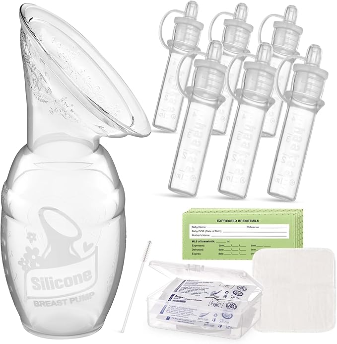 haakaa Gen.1 Manual Breast Pump 100ml/4oz. & 4ml Colostrum Collectors (6pcs) Combo - Liquid Gold Collection Set, Flexible & Soft Silicone Breast Milk Collector with Ready-to-use Colostrum Syringe