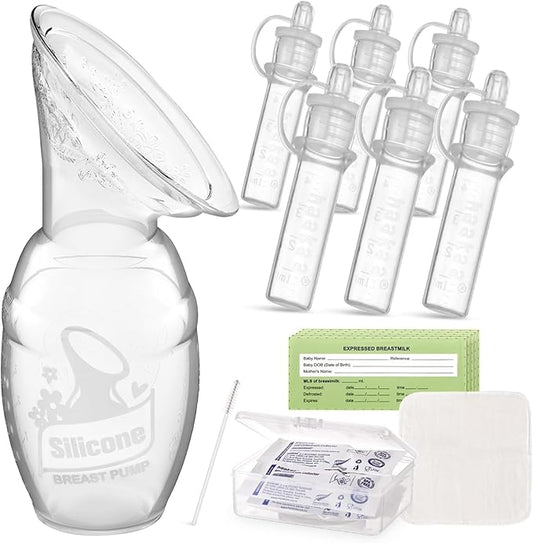 haakaa Gen.1 Manual Breast Pump 100ml/4oz. & 4ml Colostrum Collectors (6pcs) Combo - Liquid Gold Collection Set, Flexible & Soft Silicone Breast Milk Collector with Ready-to-use Colostrum Syringe