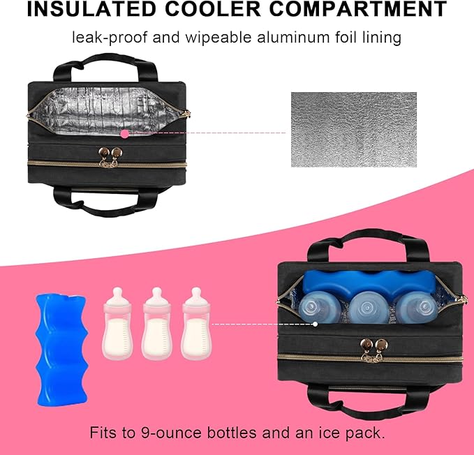 Wearable Breast Pump Bag with Insulated Breastmilk Cooler - Compatible with Momcozy/Willow/Elvie/Spectra/Medela, Portable Pumps Carrying Case with Waterproof Mat for Working Mom