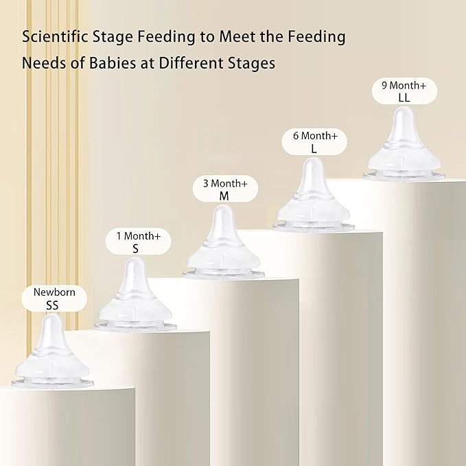 Natural Glass Baby Bottle for Breastfeeding Babies, 3oz Newborn Anti-Colic Baby Bottle with Slow Flow Nipples (SS), Clear, Wide Neck, 2 Pack, 0 Months+