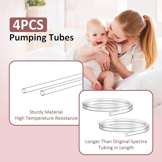 Pump Parts Compatible with Spectra S1/S2/9 Plus Breastpump, 4 Set Replacement Parts for Spectra Include 19mm Flange,Duckbill Valve,Backflow Protector,Tube,Bottle, Not Original Spectra S2 Accessories