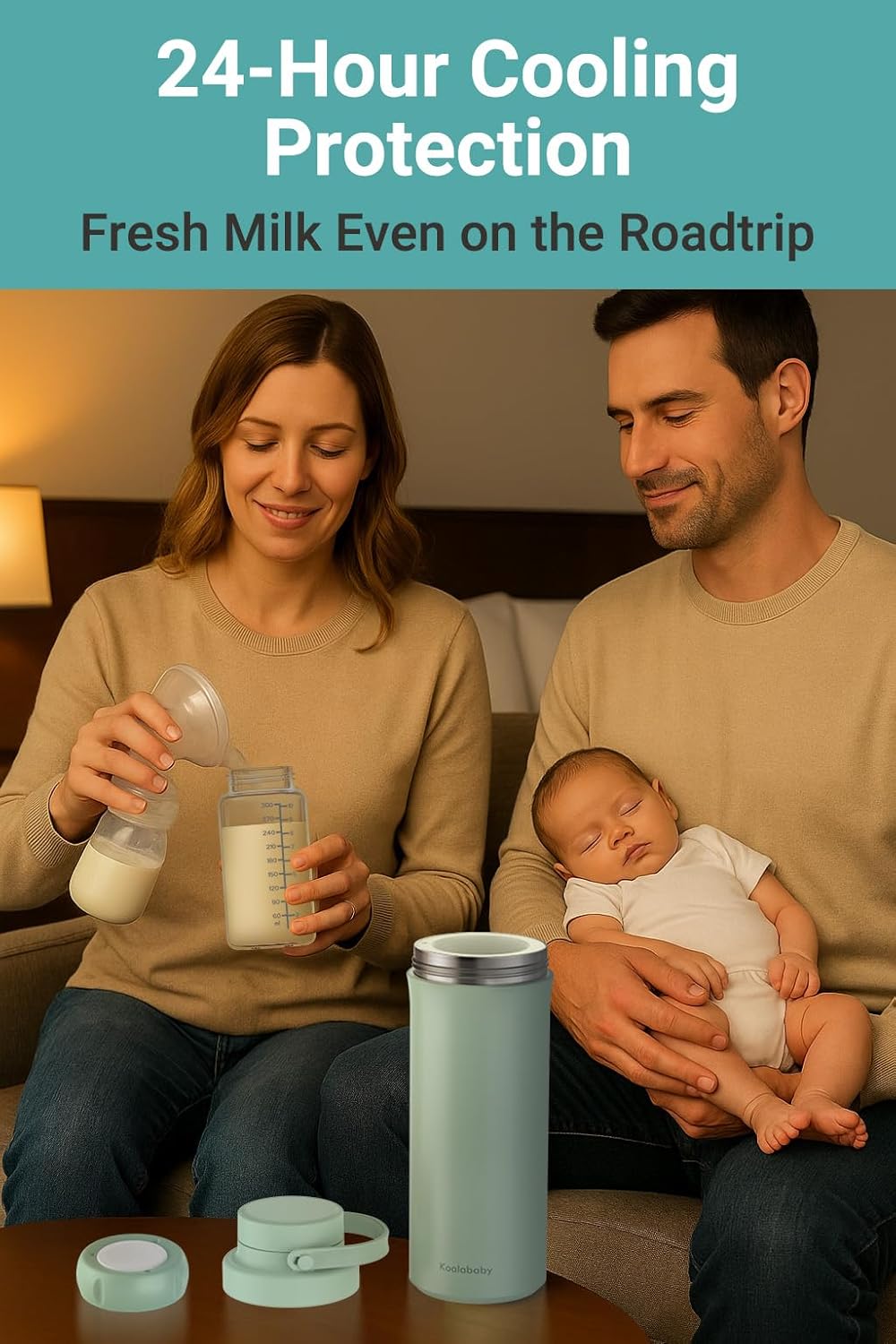 Koalababy Portable Breast Milk Cooler 22oz – 24-Hour Cooling, with 2 Bottles for Breastmilk Storage, Insulated Chiller for Work & Travel, Larger Capacity for Breastfeeding Moms