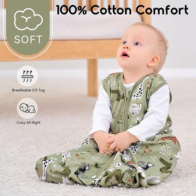 Yoofoss Baby Sleep Sack 18-24 Months 0.5 Tog Wearable Blanket for Baby, 3 Pack 100% Organic Cotton Infant Toddler Sleeping Sack 2-Way Zipper Lightweight Sleep Sack
