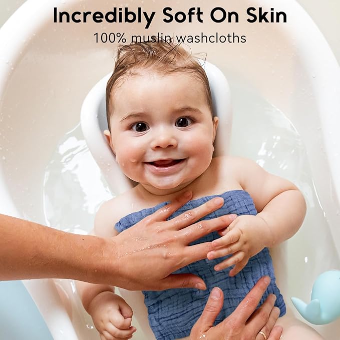 Muslin Baby Washcloths 6 Pack, 100% Cotton Wash Cloths for Babies, Large 12''X12'' Burp Cloths Absorbent and Soft for Newborn Infants Kids Boys Girls - Gradient Blue