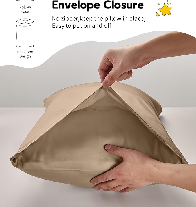 Deep Dream Toddler Pillowcases for 13x18 Pillow 2 Pack, 100% Cotton Travel Pillow Case Cover, 600 Thread Count Cotton 13x18 Pillow Covers, Soft & Breathable Pillow Cases with Envelope Closure, Khaki