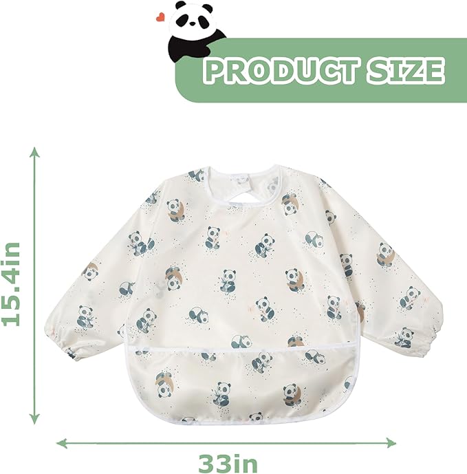 Little Dimsum Baby Bib with Pocket Waterproof Toddler Bibs Infant Feeding Bibs for Boys and Girls, Pack of 2 Colors