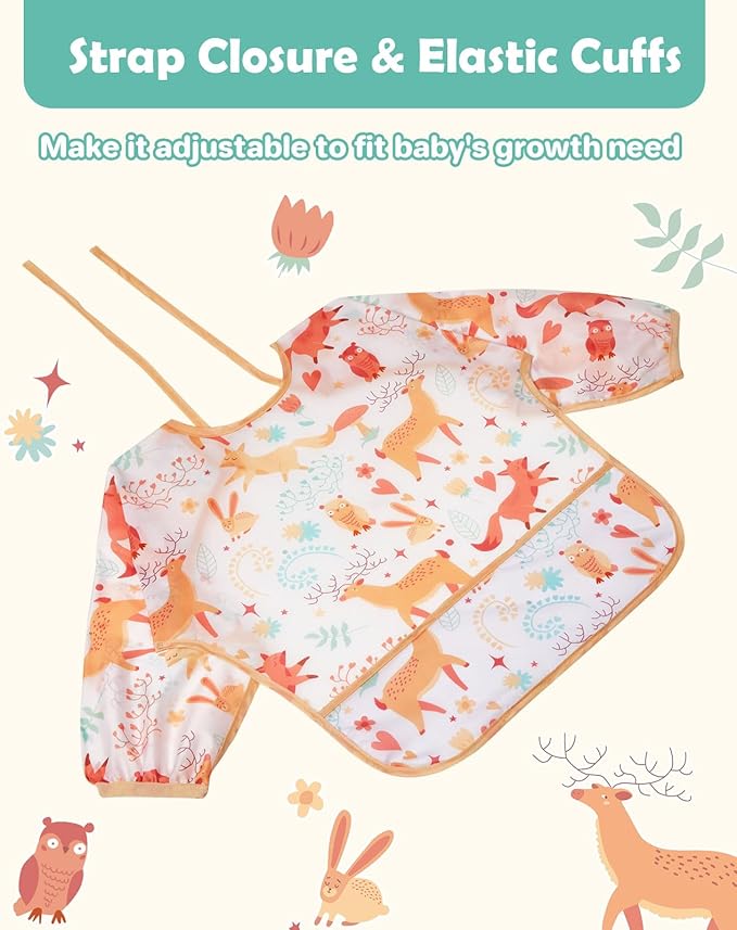 Lictin Long Sleeve Bibs 5 Pack - Baby Bibs, Waterproof Toddler Bibs, Baby Smock for Eating, Baby Bibs for Feeding Teething