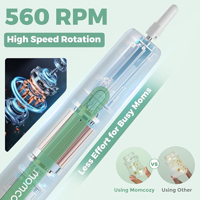 Momcozy 7 in 1 Electric Bottle Brush Kit, Portable Cleaning Set with Formula Mixer, Silicone Brush, Nipple Brush, Straw Brush, Soap Dispenser, Drying Rack - Long Battery Life for Home & Travel