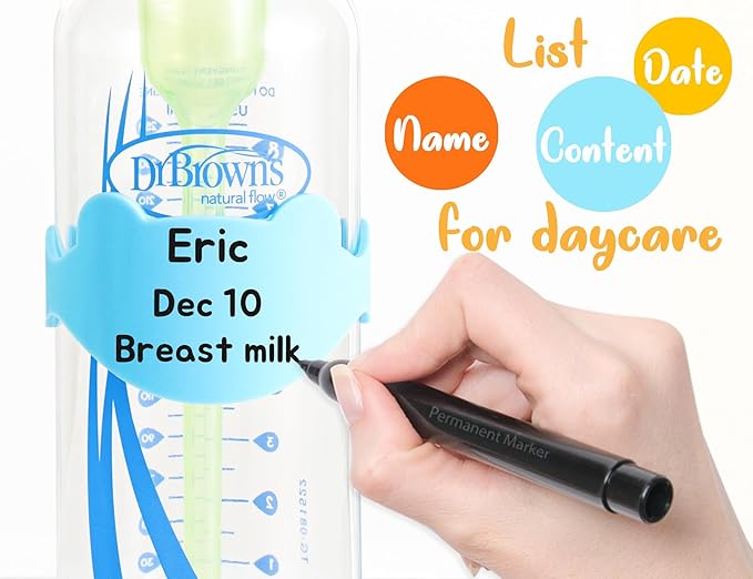 Silicone Baby Bottle Labels for Daycare, Write and Reusable Waterproof Daycare Label for Baby Bottle, Pack of 6