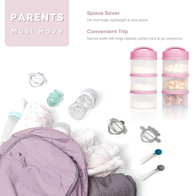 Termichy Stackable Formula Dispenser Portable Milk Powder Container, 2 Pack, Baby Pink