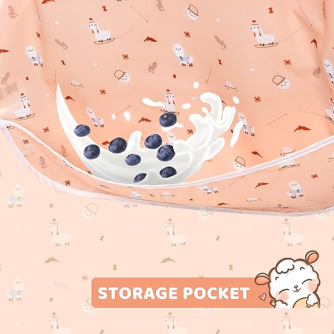 Little Dimsum Baby Bib with Pocket Waterproof Toddler Bibs Infant Feeding Bibs for Boys and Girls, Pack of 2 Colors