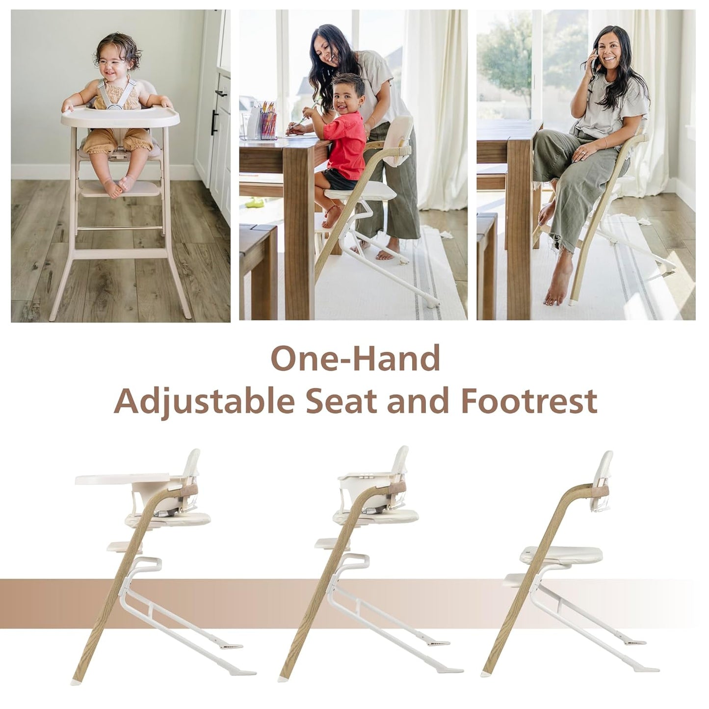 Unilove Grow with Me 2-in-1 Baby High Chair – Adjustable Toddler Chair with Baby Set, Removable Harness, One-Hand Seat & Footrest Adjustment, for Ages 6-60 Months - Sandy Beige
