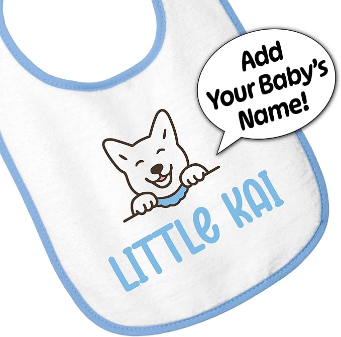 Personalized Baby Bib – Soft Cotton Terry, Cute Jindo Dog Design with Custom Text (1-2 Lines) – Newborns & Toddlers