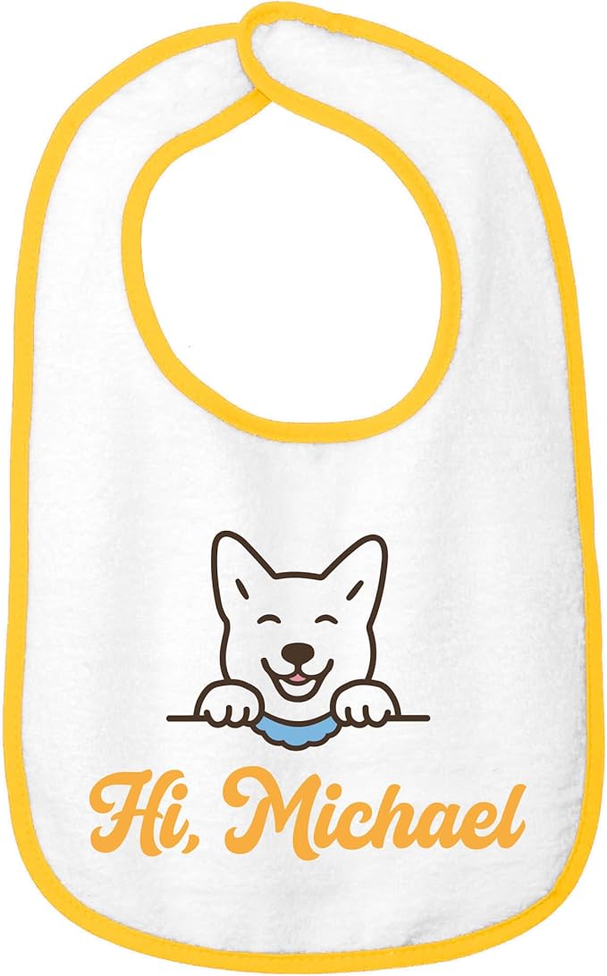 Personalized Baby Bib – Soft Cotton Terry, Cute Jindo Dog Design with Custom Text (1-2 Lines) – Newborns & Toddlers
