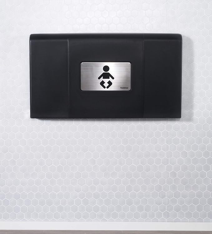 Foundations Ultra Horizontal Wall Mounted Baby Diaper Changing Station, Oversized Changing Surface, Plastic with Heavy Duty Stainless Steel Hinge - Black (200-EH-02)