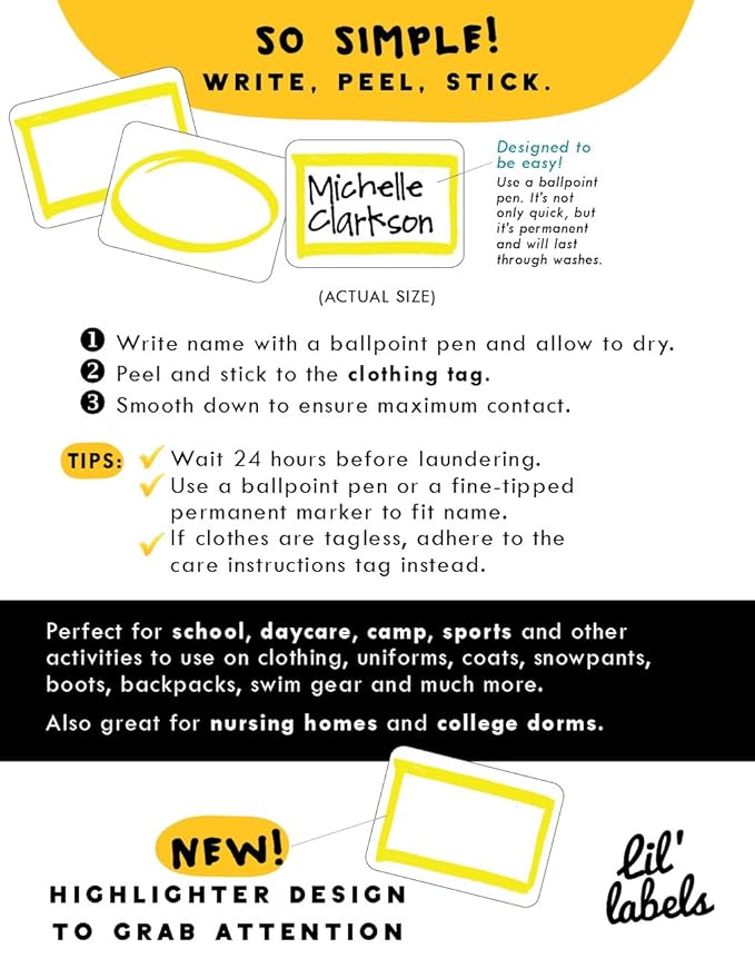Lil' Labels Daycare Value Pack Bottle and Clothing Labels, Waterproof, Animal Friend, Highlighter