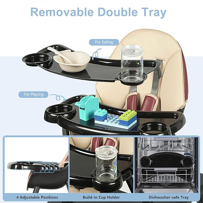 6 in 1 Baby High Chair, Convertible Highchair for Babies and Toddlers, Building Block Table Highchair with 5-Point Safety Harness/Removable Tray, Infant Feeding Table and Chair Set, Black