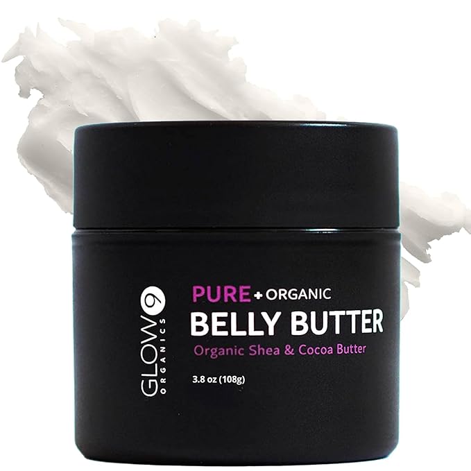 Glow Organics Belly Butter for Pregnancy, 100% Organic Stretch Mark Cream, Maternity Skincare for Itchy Skin & Scars, Safe Daily Ritual for Moms, 3.8oz