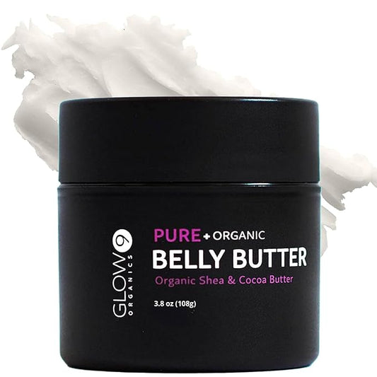 Glow Organics Belly Butter for Pregnancy, 100% Organic Stretch Mark Cream, Maternity Skincare for Itchy Skin & Scars, Safe Daily Ritual for Moms, 3.8oz
