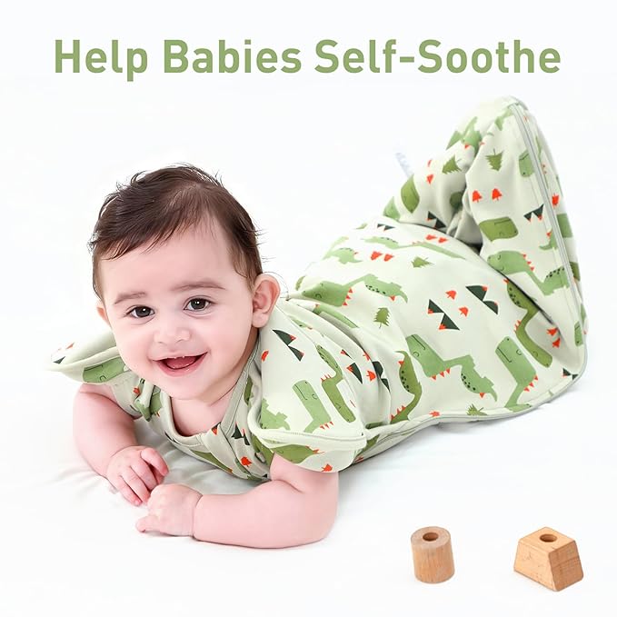 Premium Soft Cotton Swaddle Blanket Sleep Sack Arms Up 2 Packs 6-12 Months, Hands Up 3-Way Transitions to Arms-Free Wearable Sleeping Sack Bag for Babies Boys Girls Snug Fit Calms Startle Reflex