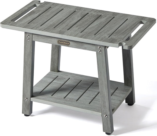 HDPS Shower Bench Seat with Shelf, Waterproof Shower Stool, Bathroom Chair for Spa with Handle, Weather Resistant/Non-Slip/Handles/Indoor or Outdoor Use, Weight Capacity 500LBS