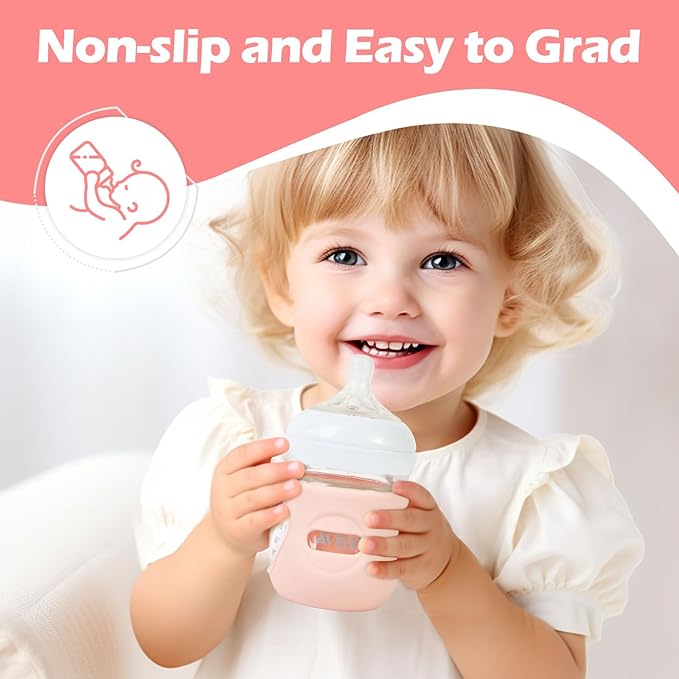 3 Pack Silicone Sleeves for Philips Avent Natural Glass Baby Bottles, Anti Breakage Baby Bottle Holder for Baby Girls, Compatible Philips Avent Glass Natural Baby Bottle, 4 oz