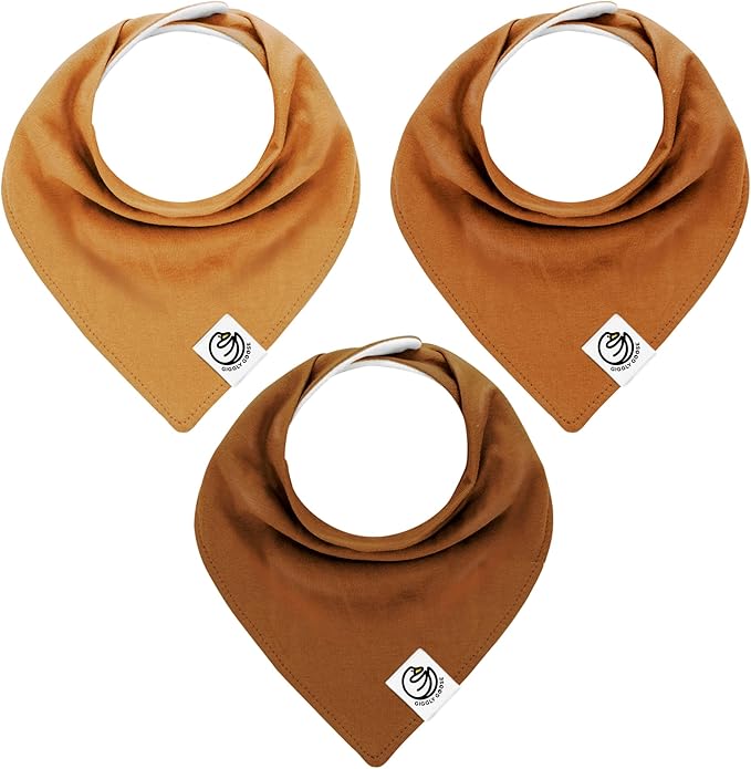 Premium Baby Bibs – 3 Pack for Boys & Girls | Natural Cotton, Super Absorbent Drool & Teething Bibs with Adjustable Snaps - Beige Bandana Bibs