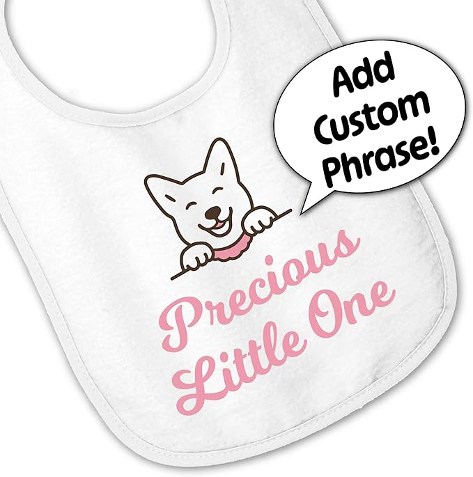 Personalized Baby Bib – Soft Cotton Terry, Cute Jindo Dog Design with Custom Text (1-2 Lines) – Newborns & Toddlers