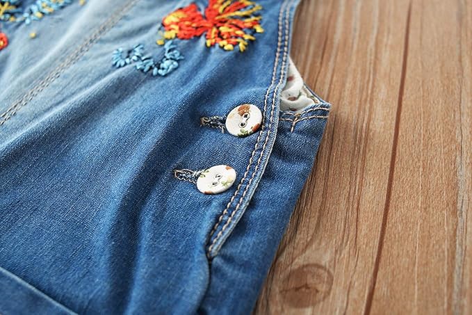 KIDSCOOL SPACE Baby Little Kids Cute Denim Embroidered Fashion Jean Overalls