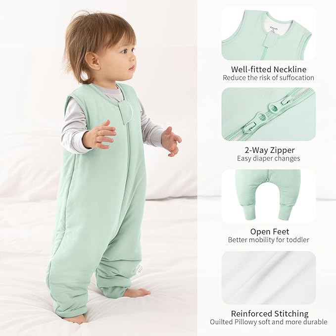 Rayon Made From Bamboo Sleep Sack 3t-4t 0.5 Tog Ultra Soft Summer Toddler Sleep Sack 36-48 Months with Feet 2-Way Zipper Lightweight Sleeping Bag Baby Wearable Blanket (2 Pack)-Green & Gray