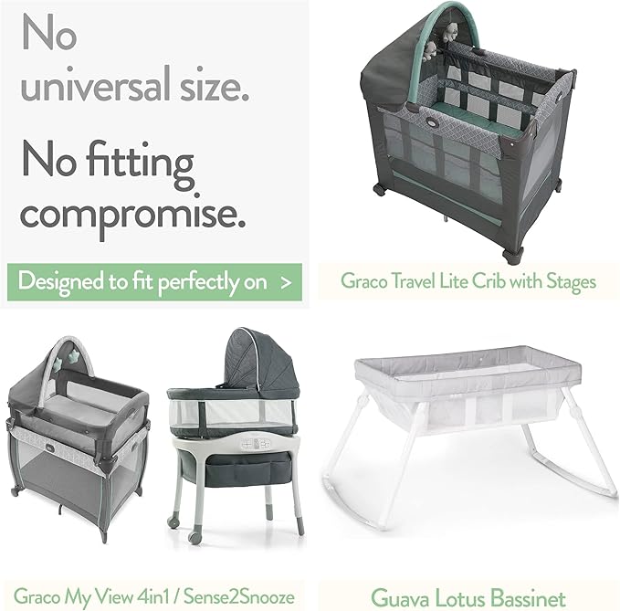 Bassinet Sheets 20x30 Inch for Graco Travel Lite Crib, Sense2Snooze, My View 4 in 1, Dream Suite and Guava Bassinet – 100% Jersey Cotton Fitted Sheets – Light + Dark Grey – 2 Pack