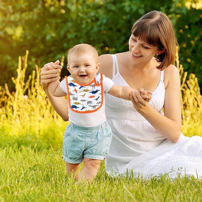 7Pcs Cotton Waterproof Baby Bibs Hook Loop Closure Newborn Bib Keepsake Baby Gift for Drooling Feeding Eating