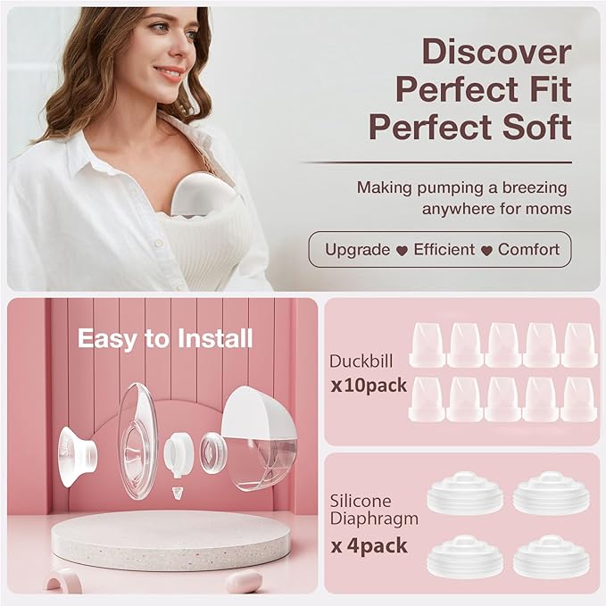 14PCS Breast Pump Parts, 10Pack Silicone Duckbill Valve & 4Pack Silicone Diaphragm Compatible with Momcozy M5 Wearable Breastpump, M5 Breast Pumps Replacement Accessories Breastfeeding Essentials Kit