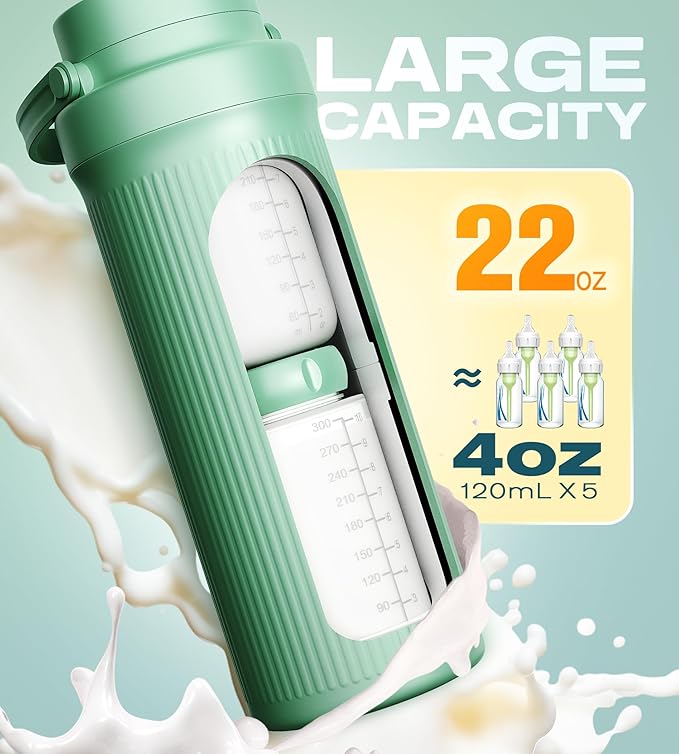 22oz Portable Breast Milk Cooler for Travel - Keeps Milk Fresh for 24 Hours, Large Capacity Breastmilk Chiller with 2 Bottles for Breastmilk Storage, Breastfeeding Essentials for Pumping Moms