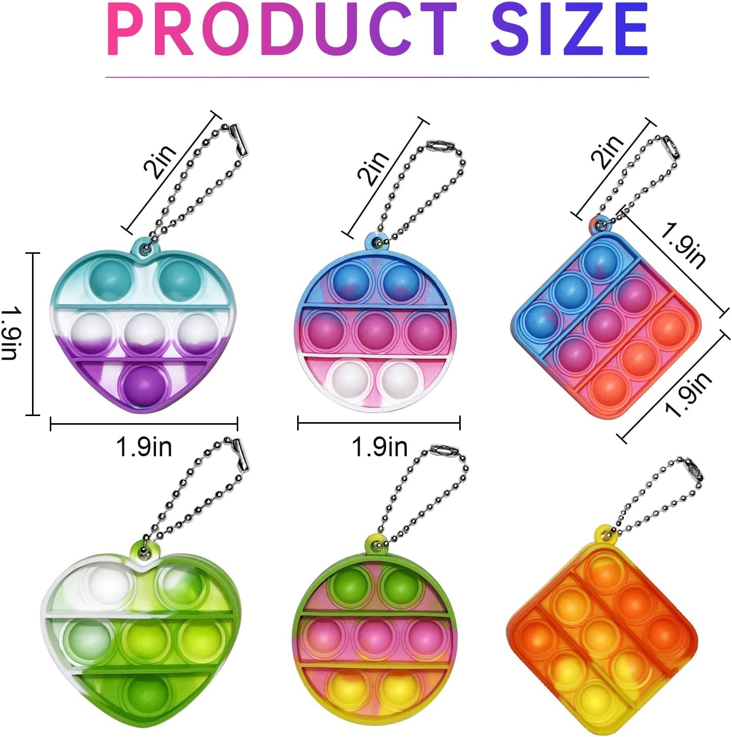 108 PCS Mini Pop Keychain Fidget Toys,3 Shape Pop Fidget Toys Its Party Favors Kids Toys Fidgets Packs Sensory Toys Stress Toys Party Gift,Push Mini Pop Keychain Bulk