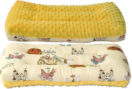 Reidio 1Pcs Toddler Pillow Double Sided Breathable Soft Cotton & Minky Dot Fabric Kids Pillow Cute Small Pillow Machine Washable (Yellow)