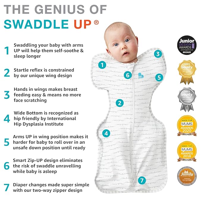 Love to Dream Swaddle UP, Baby Sleep Sack, Self-Soothing Swaddles for Newborns, Improves Sleep, Snug Fit Helps Calm Startle Reflex, New Born Essentials for Baby, 5-8.5 lbs, Denim