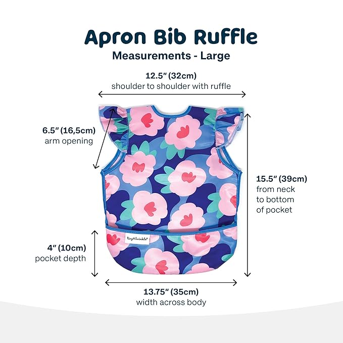 Tiny Twinkle Short Sleeve Apron Baby & Toddler Bib for Girls – Waterproof, Mess-Proof Bibs for Eating & Feeding, Machine Washable,Perfect Holiday Gift (Floral Blue, 2-4Y)