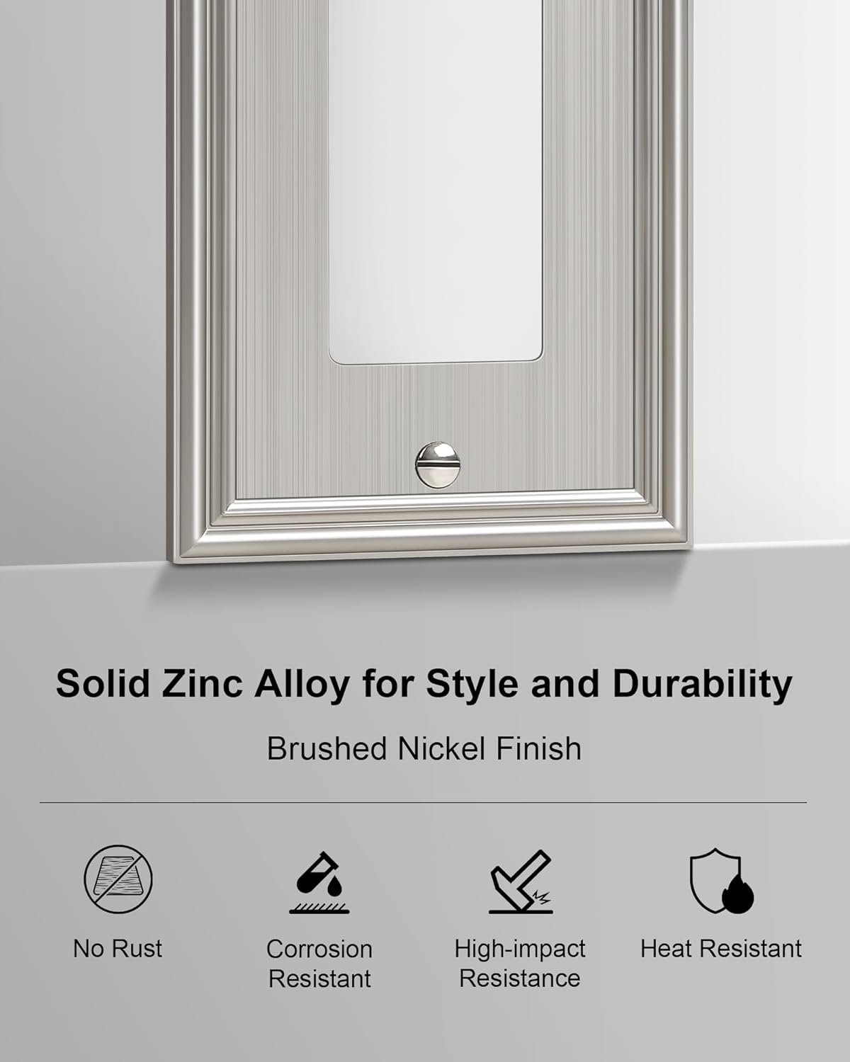 2-Pack Decorator Outlet Cover Plate, Brushed Nickel Decorative Switch Plates and Outlet Covers, Durable Zinc Alloy Wall Plates for Electrical Outlets, Receptacle, GFCI Outlet, Dimmer Switch