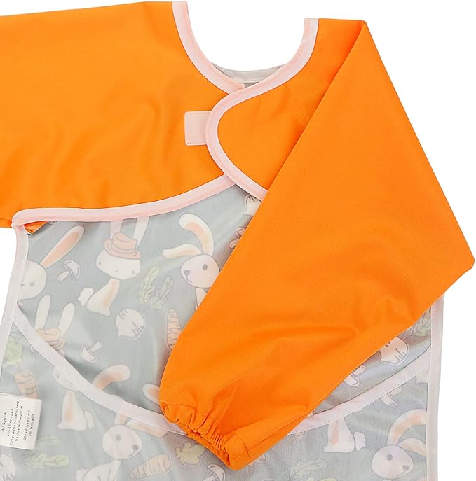 Infant Toddler Baby Waterproof Sleeved Bib, Bib with Sleeves&Pocket, 6-24 Months