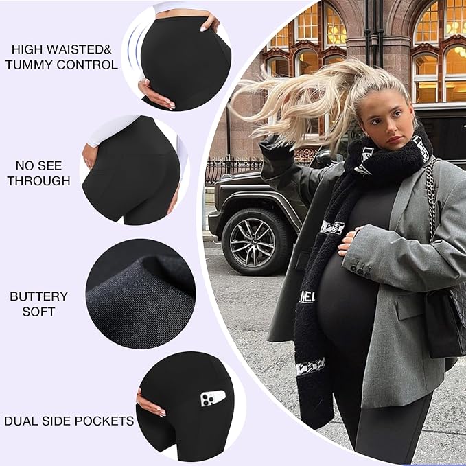 GROTEEN 3 Pack Women's Maternity Leggings with Pockets Over The Belly Workout Yoga Pregnancy Pants