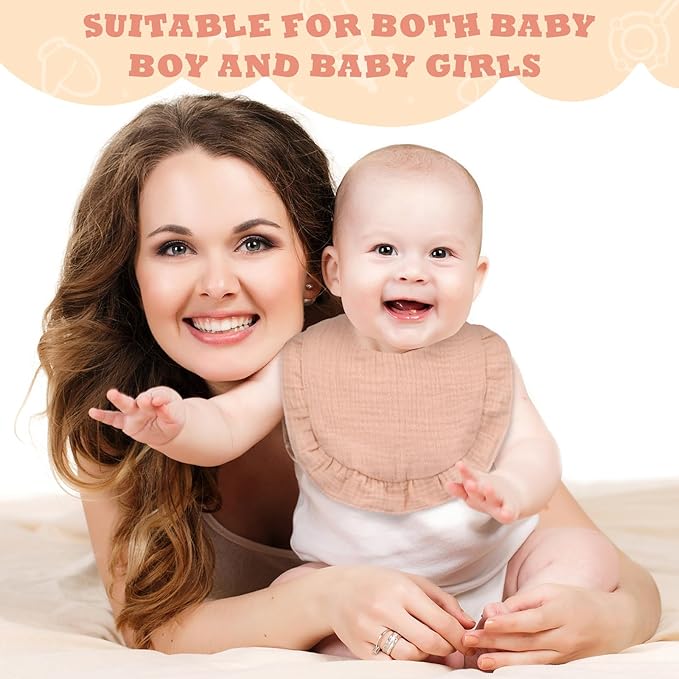 Seematn 10 Pcs Baby Muslin Bibs Drool Bibs Bandana Ruffle Soft Cotton for Newborn Baby Infants Girl Teething Toddlers Boy(Gentle Colors)