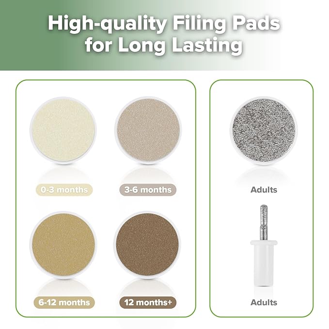 haakaa Baby Nail Care Electric Baby Nail File Kit with LED Light, Baby Nail Clippers for Newborn/Infants/Adults Toenails and Fingernails, 6 Replacement Heads & Storage Case, Acorn