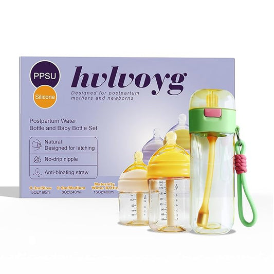 PPSU Pregnancy Water Bottle and Baby Bottle Set, Patented Leak-Proof Design, Postpartum Essentials, Great Gift for Moms and Babies, Silicone, Heat Resistant to 180°C/356°F (5 oz, 8 oz，16 oz)