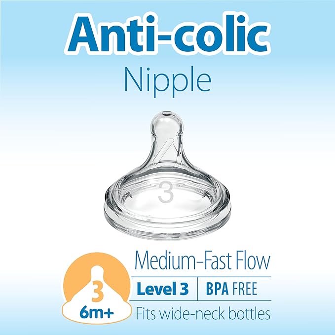 Dr. Brown's Anti-Colic Options+ Wide-Neck Sippy Bottle Starter Kit, 9oz/270mL, with Level 3 Medium-Fast Flow Nipple and Soft 100% Silicone Sippy Spout, Blue, BPA Free, 6m+
