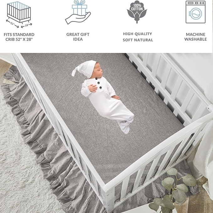 Brandream Crib Bedding Set for Baby Boys 100% Cotton Gender Neutral Boho Bohemian Farmhouse Chic Ruffle 6-Piece Nursery Bedding Set Grey