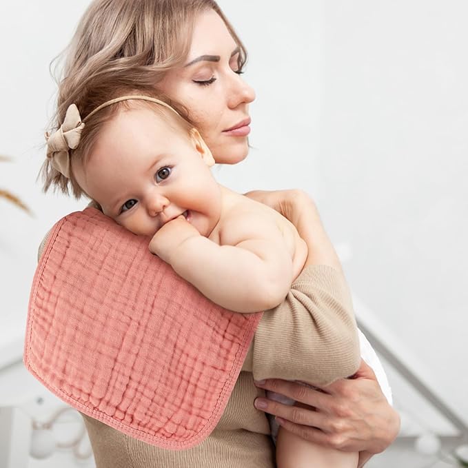 Baby Burp Cloth 100% Cotton Newborn Cotton Muslin Burp Cloth 10x20 inches (White & Pink 6 Pieces)