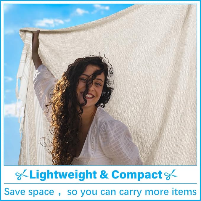 Oversized Turkish Beach Towel Blanket XXL Cotton Sandproof Towels Boho Woven Extra Large Big Sand Free Giant Throw Thick Blankets Huge Quilt XL Picnic Camping Necessities Cloud For Adult Gifts Beige