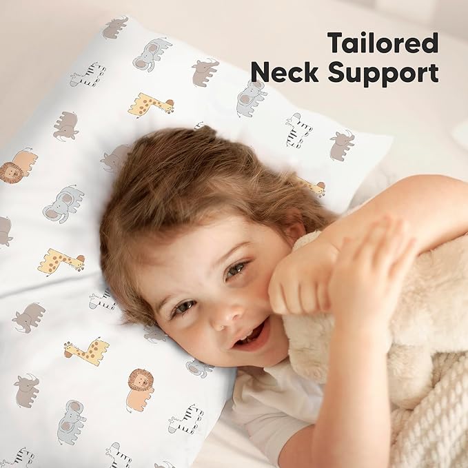 KeaBabies Toddler Pillow with Pillowcase, Jumbo 14X20 - Soft Organic Cotton Toddler Pillows for Sleeping - Machine Washable - Perfect for Travel, Toddler Bed Set (Safari Echo)