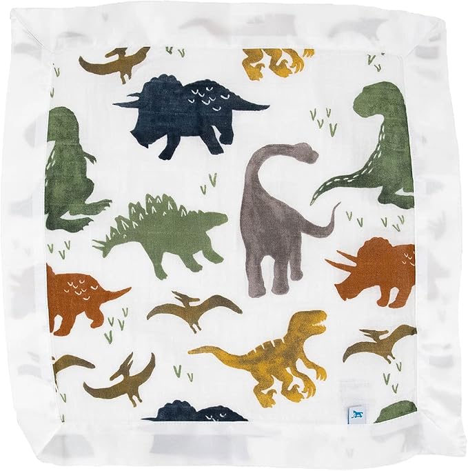 Little Unicorn Security Blankets 3 Pack | 100% Cotton Muslin with Satin Border| Super Soft and Breathable | Baby, Infant, Toddler | Lovey for Boys and Girls | Dino Friends